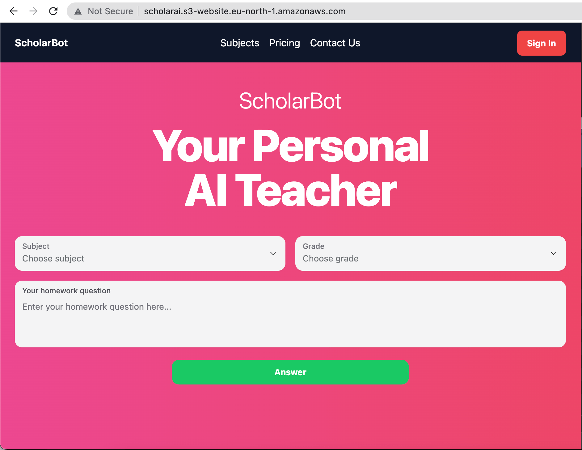 Scholarbot product interface